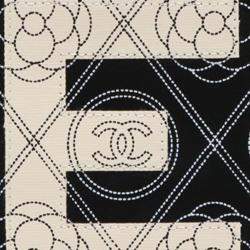 Pre Owned Chanel Black White Coated Canvas Camellia Logo Camera Bag