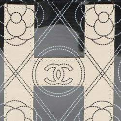 Pre Owned Chanel Black White Coated Canvas Camellia Logo Camera Bag