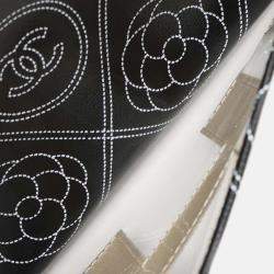 Pre Owned Chanel Black White Coated Canvas Camellia Logo Camera Bag
