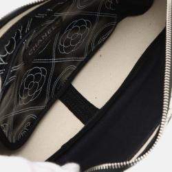 Pre Owned Chanel Black White Coated Canvas Camellia Logo Camera Bag