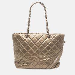 Pre Owned Chanel Gold Large Aged Calfskin Cotton Club Tote