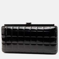 Pre Owned Chanel Black CC Chocolate Bar Patent Frame Clutch