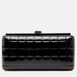 Pre Owned Chanel Black CC Chocolate Bar Patent Frame Clutch