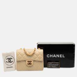 Pre Owned حقيبة شانيل كلاسيك فلاب واحد مربع صغير جلد خروف بني