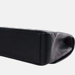 Pre Owned حقيبة  كتف جلد أسود شانيل كافيار كلاسيكية ذات اللوحين كبيرة