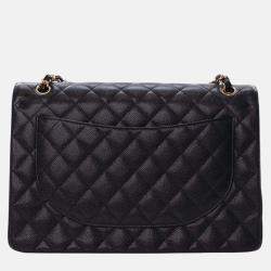 Pre Owned حقيبة كتف جلد أسود شانيل كافيار كلاسيكية ذات اللوحين كبيرة