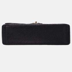 Pre Owned حقيبة كتف جلد أسود شانيل كافيار كلاسيكية ذات اللوحين كبيرة