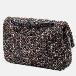 Pre Owned Chanel Brown Medium Classic Tweed Double Flap