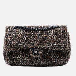 Pre Owned Chanel Brown Medium Classic Tweed Double Flap