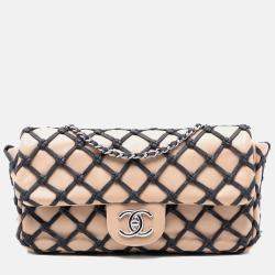 Pre Owned حقيبة فلاب شانيل كالفسكين ناعم زهري بني صغير كانيبييرز