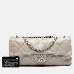 مملوكة مسبقًا حقيبة شانيل بني جلد عجل كبير محبوك بتصميم فلاب مضبوط