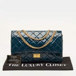 Pre Owned Chanel 2.55 Reissue 227 Teal Blue Quilted Patent Leather Flap Bag