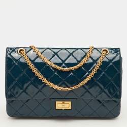 Pre Owned Chanel 2.55 Reissue 227 Teal Blue Quilted Patent Leather Flap Bag