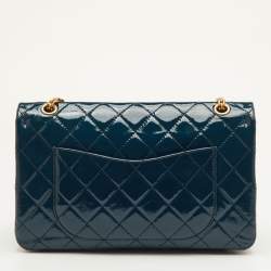 Pre Owned Chanel 2.55 Reissue 227 Teal Blue Quilted Patent Leather Flap Bag