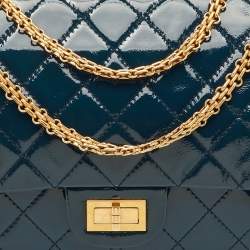 Pre Owned Chanel 2.55 Reissue 227 Teal Blue Quilted Patent Leather Flap Bag