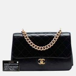 Pre Owned حقيبة شانيل سوداء باريس كوزموبولايت بخطوط مستقيمة من جلد العجل المعتق