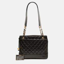 Pre Owned Chanel Black Quilted Caviar Chain Tote