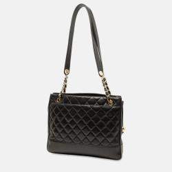 Pre Owned Chanel Black Quilted Caviar Chain Tote
