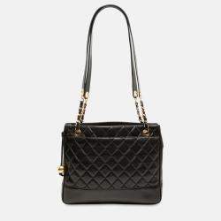 Pre Owned Chanel Black Quilted Caviar Chain Tote