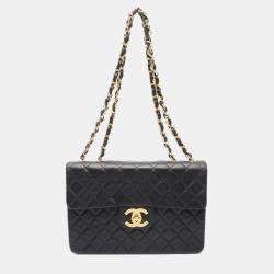 Pre Owned حقيبة شانيل ديكا ماتلاس 34 رفرف كتف فردي من جلد الحمل أسود