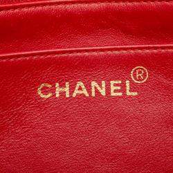 Pre Owned حقيبة يد شانيل شيفرون كوكو مارك حمراء جلد حملان