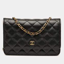 مملوكة مسبقًا Chanel Matelasse Coco Mark Chain Wallet Shoulder Bag In Black Caviar Skin
