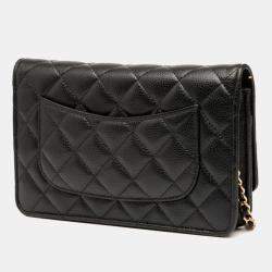 مملوكة مسبقًا Chanel Matelasse Coco Mark Chain Wallet Shoulder Bag In Black Caviar Skin