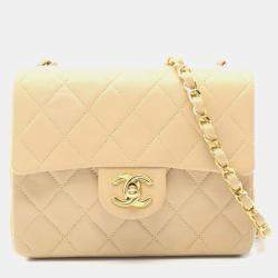 Pre Owned حقيبة شانيل كتف صغيرة ماتلاس لامبسكين جلد بيج