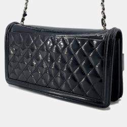 Pre Owned حقيبة شانيل سلسلة كتف ليغو بوي كوكاو مارك جلود لامعة وأحجار الراين سوداء