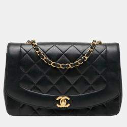 مملوكة مسبقًا Chanel Coco Mark Matelasse 25 Diana Chain Shoulder Bag  Black Lambskin