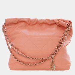 Pre Owned حقيبة شانيل هوبو مبطنة جلد كافيار وردي صغير 22