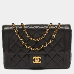 Pre Owned Chanel Classic Black Quilted Lambskin Leather Flap Bag