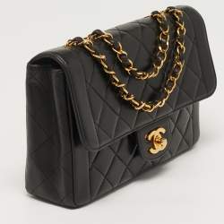 Pre Owned Chanel Classic Black Quilted Lambskin Leather Flap Bag