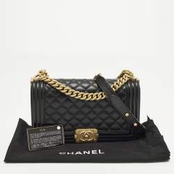 مملوكة مسبقًا Chanel Boy Medium Black Quilted Caviar Leather Flap Bag