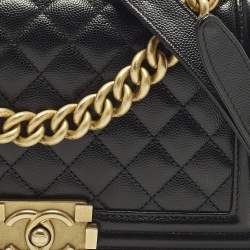 مملوكة مسبقًا Chanel Boy Medium Black Quilted Caviar Leather Flap Bag