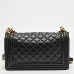 مملوكة مسبقًا Chanel Boy Medium Black Quilted Caviar Leather Flap Bag