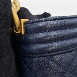 Pre Owned Chanel Boy Mini Navy Caviar Leather Chain Shoulder Bag