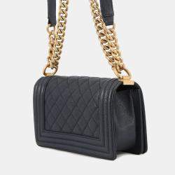 Pre Owned Chanel Boy Mini Navy Caviar Leather Chain Shoulder Bag