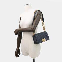 Pre Owned Chanel Boy Mini Navy Caviar Leather Chain Shoulder Bag