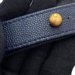 Pre Owned Chanel Boy Mini Navy Caviar Leather Chain Shoulder Bag