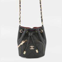 Pre Owned Chanel Matelasse Bucket Bag Black Caviar Leather