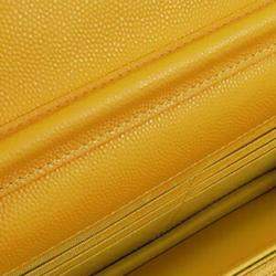 Pre Owned محفظة شانيل سلسلة بحرفين CC صفراء بشيفرون كافيار