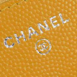 Pre Owned محفظة شانيل سلسلة بحرفين CC صفراء بشيفرون كافيار
