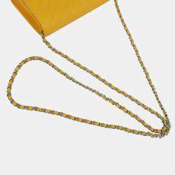 Pre Owned محفظة شانيل سلسلة بحرفين CC صفراء بشيفرون كافيار