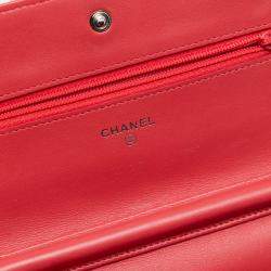 Pre Owned محفظة على سلسلة شانيل كويلتيد بانت جلد برتقالي CC