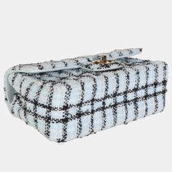 مملوكة مسبقًا حقيبة شانيل شاميل أزرق أبيض تويد صغيرة مستطيلة رفرف مبطنة