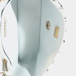 مملوكة مسبقًا حقيبة شانيل شاميل أزرق أبيض تويد صغيرة مستطيلة رفرف مبطنة