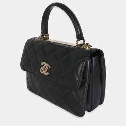 Pre Owned Chanel Black Quilted Lambskin Small Trendy CC Flap Dual Handle Bag