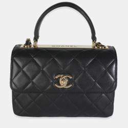 Pre Owned Chanel Black Quilted Lambskin Small Trendy CC Flap Dual Handle Bag