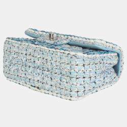 Pre Owned حقيبة شانيل ميني مستطيلة قلاب مضلعة قماش معدني مضفر أبيض وأزرق